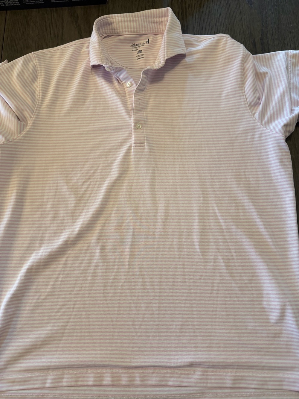 Men's Striped Performance Polo Shirt in Light Pink - Classic Casual Sz L